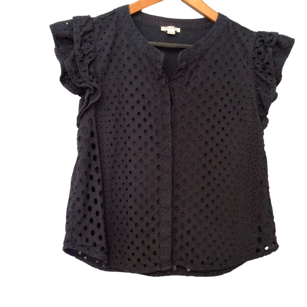 Ultra Pink Eyelet Ruffle Sleeve Blouse – Navy Blue – XL